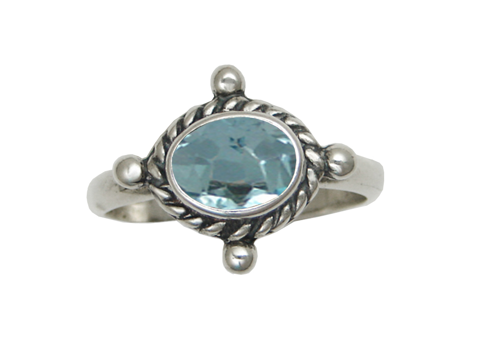 Sterling Silver Custom Made Ring With Faceted Blue Topaz Size 7